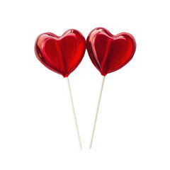 Two Heart-Shaped Red Lollipops on White Background for Sweet Treats