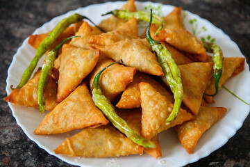 Samosa, Popular Indian snacks, street food snacks from the Indian subcontinent.