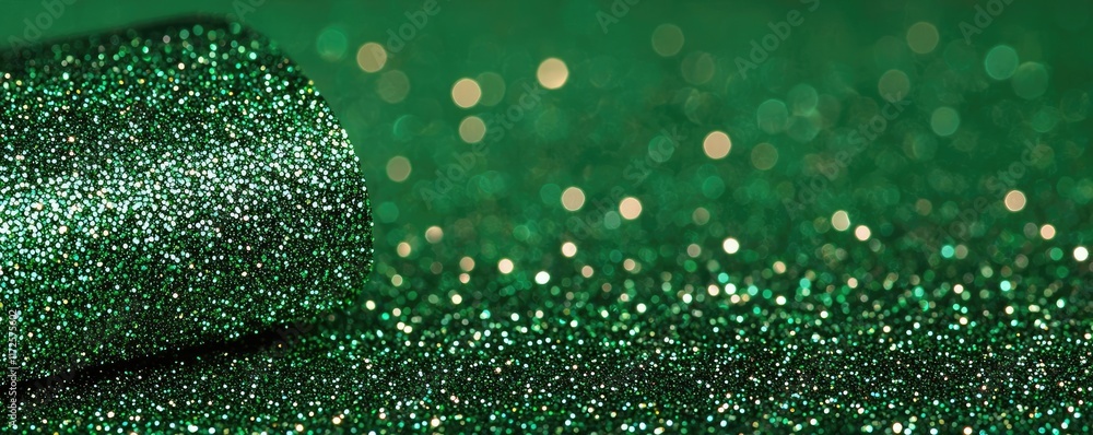 Poster glitter abstract background concept. close-up view of shimmering green glitter roll for creative pro