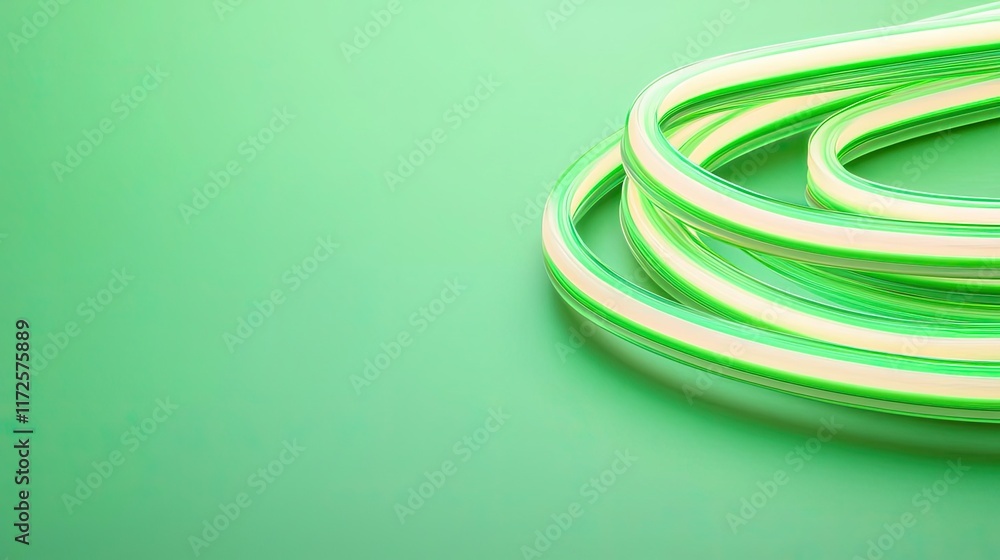 Poster neon abstract background idea. bright green neon tubes arranged in a flowing pattern against a green