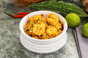 Indian cuisine - Biryani rice with prawn