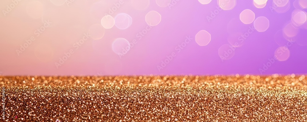 Poster Glitter abstract background concept. A beautiful gradient background with shimmering golden glitter and soft bokeh effects.