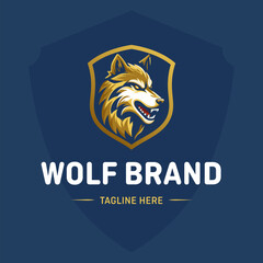 Fototapeta premium Golden esports logo style illustration featuring an angry wolf head