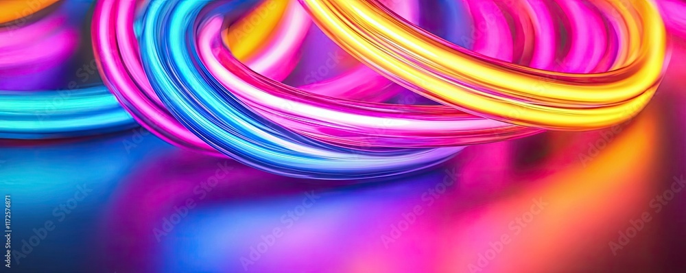 Poster neon abstract background idea. colorful neon light rings creating a vibrant and dynamic visual effec