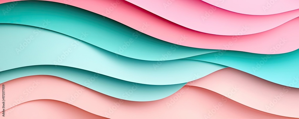 Poster Pastel abstract background idea. Colorful wavy paper layers create a stylish background for creative projects.