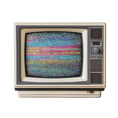 Vintage Television Set with Static Screen Isolated on White Background