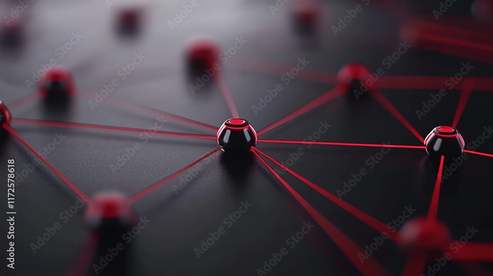 Poster abstract network connections with red lines and black nodes