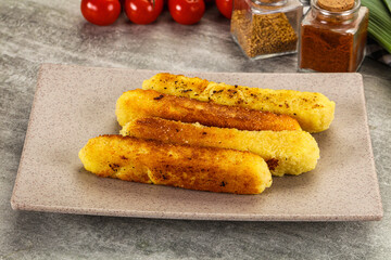 Crispy breaded mozarella cheese sticks
