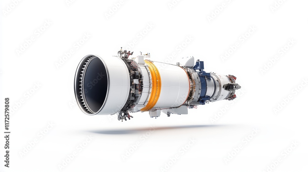 Poster detailed and high-quality view of a modern jet engine with advanced technology components and an iso
