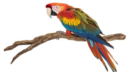 Obraz premium A vibrant macaw perched on a branch, showcasing its colorful plumage.