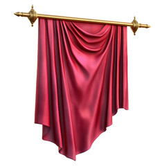 Red Draped Banner on Gold Rod, Isolated transparent Background