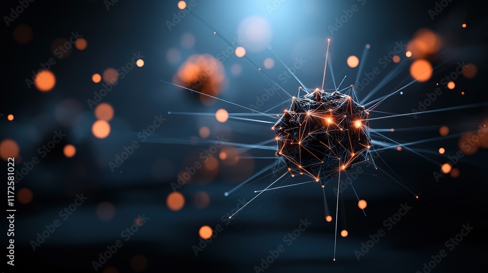 Poster abstract representation of molecular structure with glowing particles