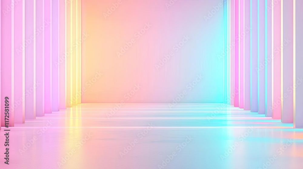 Poster Pastel abstract background idea. Stylish abstract background with colorful neon lights and smooth reflective surface.