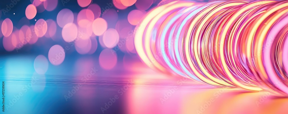Poster Neon abstract background idea. Vibrant circular light patterns create a dynamic and colorful background effect.