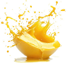 Naklejka na ściany i meble Fresh Yellow Grapefruit with Splashing Juice on White Background