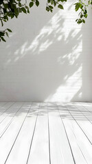 Fototapeta premium White Wood Floor and Brick Wall Background