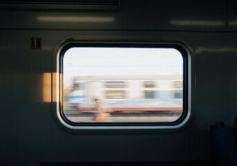 Train Journey, Blurred Landscape View from Window