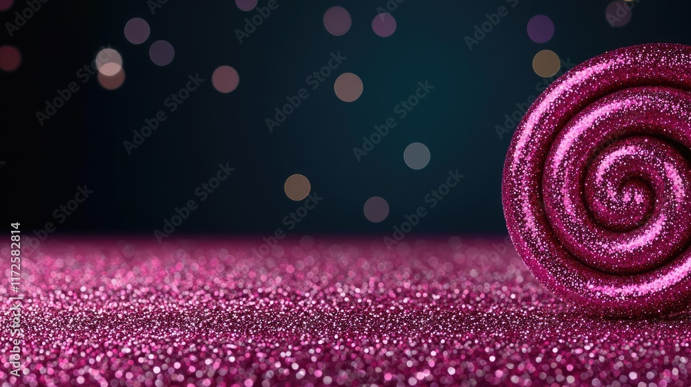 Poster glitter abstract background concept. a vibrant pink glitter swirl against a dark backdrop, creating 