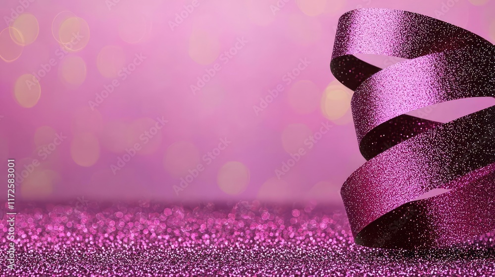 Poster glitter abstract background concept. a vibrant display of pink glitter and ribbon creating a festive
