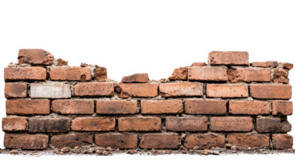 Weathered Brick Wall Structure Displaying Textured Surface with Broken Masonry Gaps and Earthy Tones Ideal for Background or Design Elements