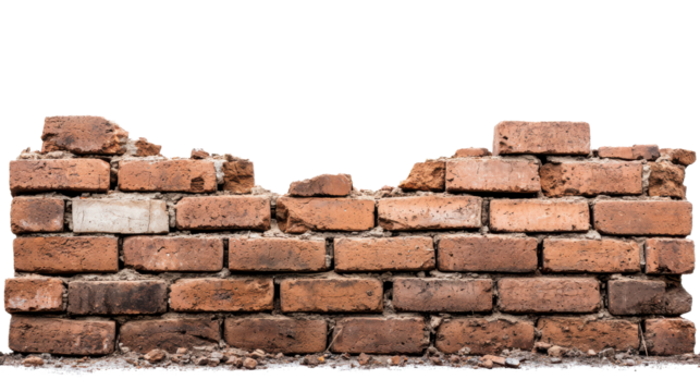 Weathered Brick Wall Structure Displaying Textured Surface with Broken Masonry Gaps and Earthy Tones Ideal for Background or Design Elements
