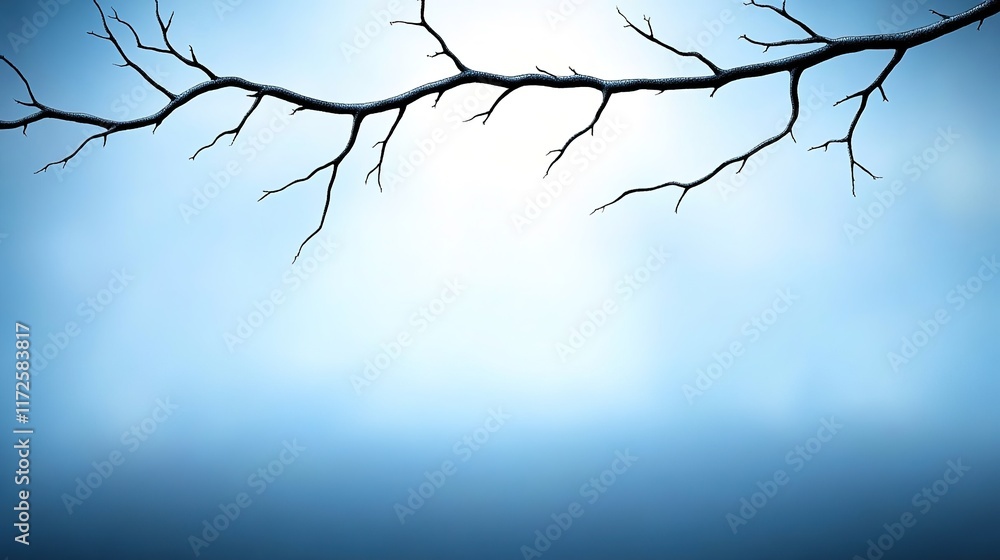 Poster delicate bare branch with soft blue gradient background