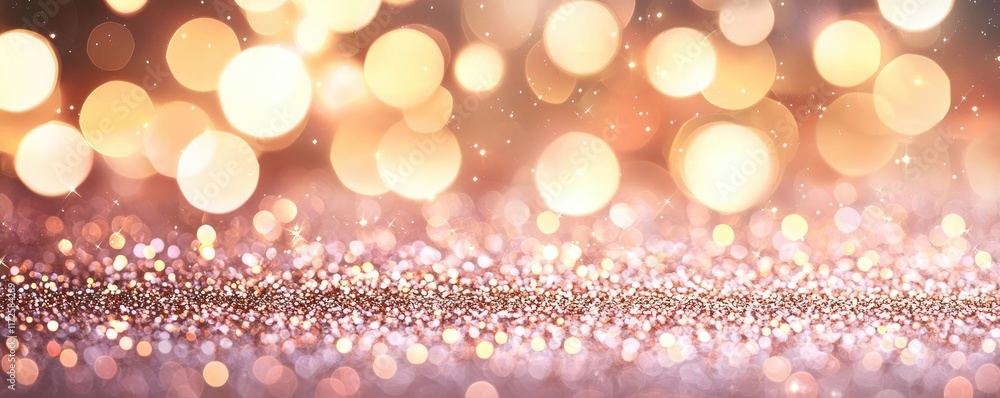 Poster Glitter abstract background concept. Shimmering bokeh background with sparkling lights for a festive or celebratory mood.
