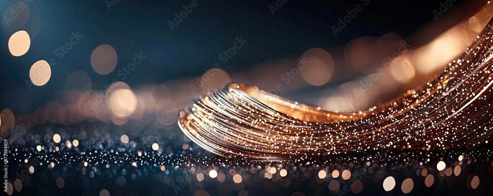 Poster Glitter abstract background concept. A mesmerizing display of shimmering golden lines against a dark, sparkling backdrop.