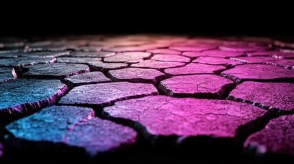 Obraz premium Cracked Earth Texture with Colorful Lighting and Dark Background