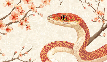 Obraz premium A cute, green, serpent-like floral pattern decorates the abstract background for Chinese New Year card