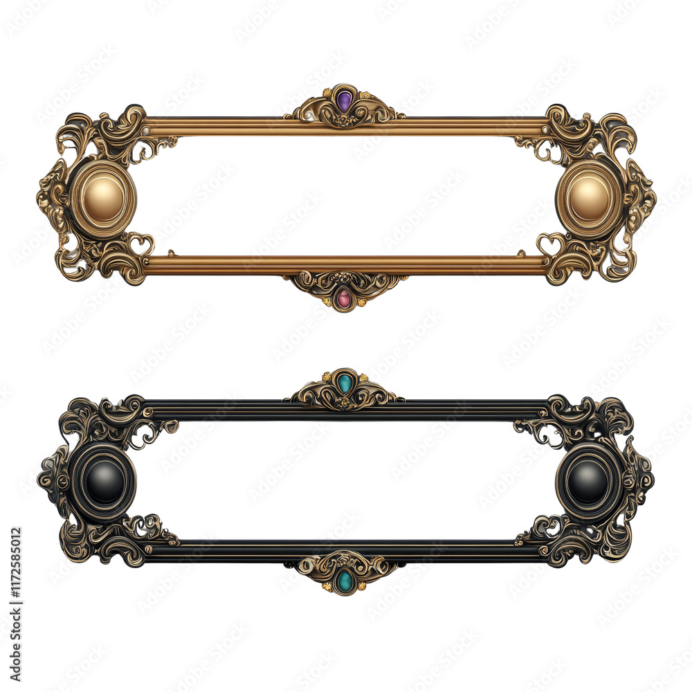Poster elegant horizontal banners with gold frames. isolated transparent background