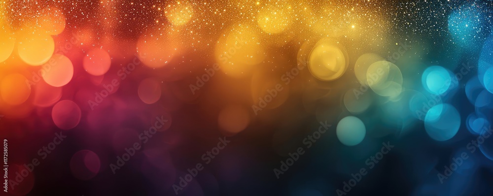 Poster Glitter abstract background concept. Vibrant abstract background with colorful bokeh lights and sparkles for creative design.