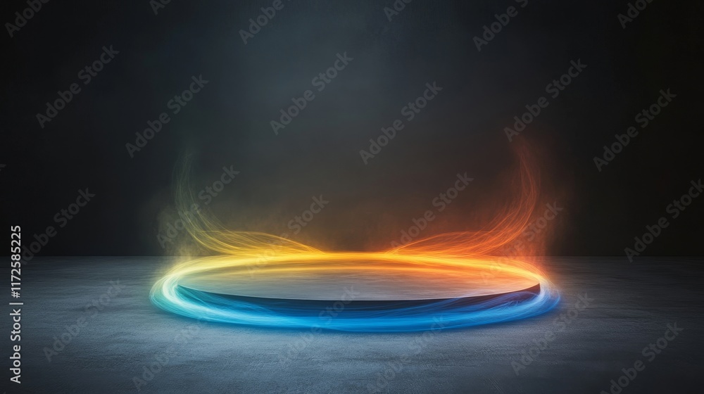 Poster abstract glowing circle with vibrant colors swirling in a mysterious dark environment, creating a ca