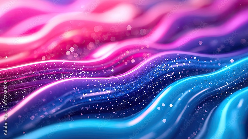 Poster Glitter abstract background concept. Vibrant waves of color create a stunning abstract visual experience with sparkling accents.