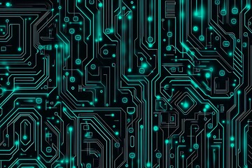 Abstract close-up of a glowing blue digital circuit board, showcasing intricate connections and technological design on a black background.
