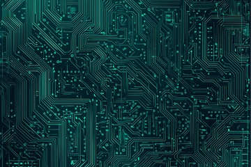 Abstract close-up of a glowing blue digital circuit board, showcasing intricate connections and technological design on a black background.
