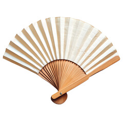 Folding Fan: A delicate hand fan, elegantly crafted from natural wood and paper, symbolizing a timeless tradition of cooling and decorative elegance. 