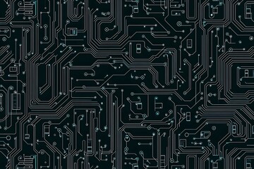 Abstract close-up of a glowing blue digital circuit board, showcasing intricate connections and technological design on a black background.
