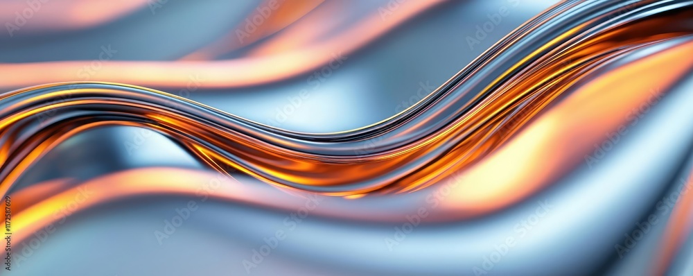 Poster Metallic abstract background concept. Abstract fluid waves of metallic colors creating a mesmerizing visual effect.