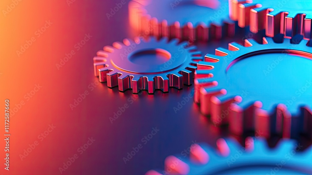 Poster metallic abstract background concept. colorful gears interconnected, illustrating mechanical enginee