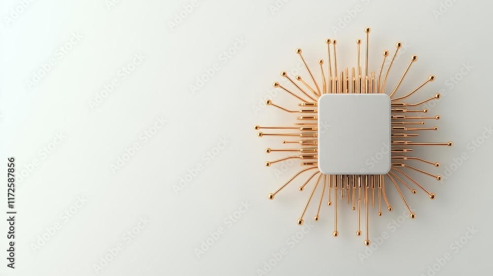 Poster abstract representation of a computer chip with gold connections radiating outward, symbolizing tech