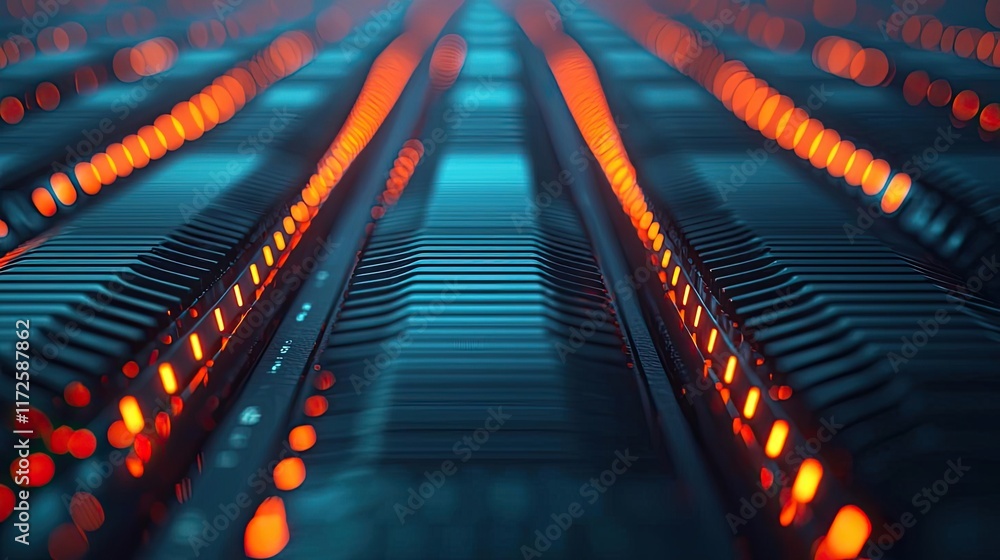 Poster metallic abstract background concept. a futuristic digital landscape with glowing lines and circuits