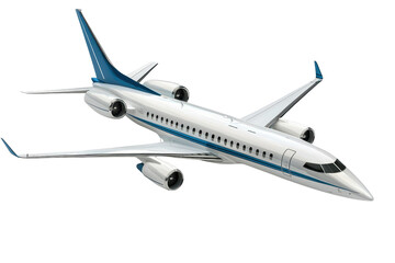 Fototapeta premium A sleek, modern airplane in a blue and white color scheme, showcasing its aerodynamic design and powerful engines.