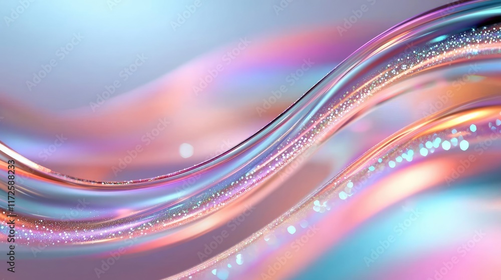 Poster Glitter abstract background concept. Colorful abstract waves with shimmering light creating a serene and artistic atmosphere.