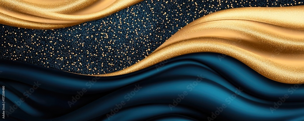 Aufkleber glitter abstract background concept. vibrant waves of gold and blue fabric create a luxurious abstra