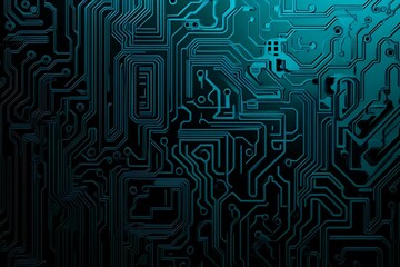 Abstract close-up of a glowing blue digital circuit board, showcasing intricate connections and technological design on a black background.
