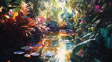 Lush Tropical Stream Tranquil Garden Paradise