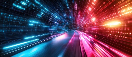 Fototapeta premium Digital Highway: A Journey Through the Neon-Lit Data Stream