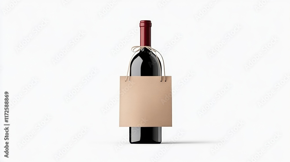 Poster elegant red wine bottle with blank label tied with twine, isolated on light background perfect for c