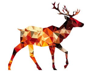 Obraz premium A colorful polygonal representation of a deer, showcasing geometric shapes in warm tones.